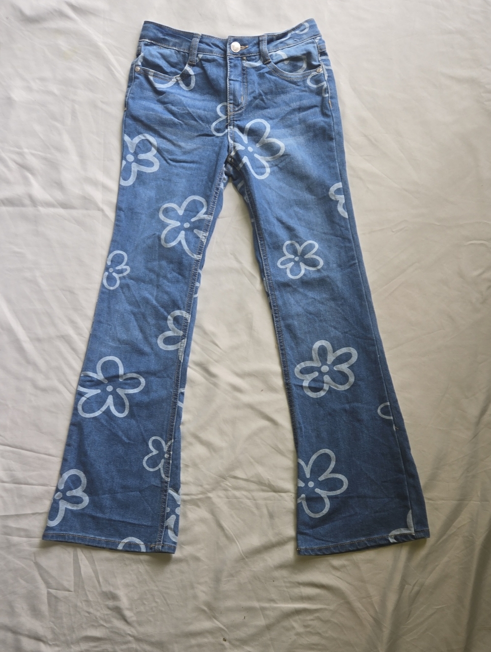 Blue Floral Print Bootcut Kids Jeans